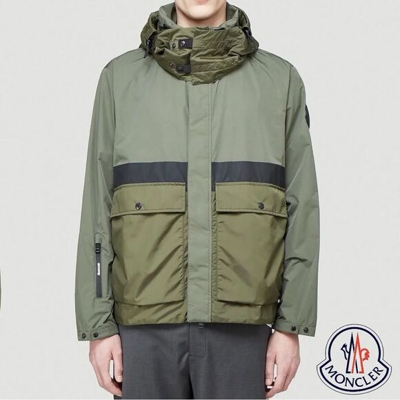 MONCLER **NWT** Carax Technical Hooded Windbreaker Jacket In Olive Green - Picture 13 of 15